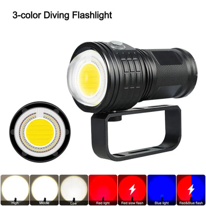 10000LM Diving Flashlight 3 Color LED