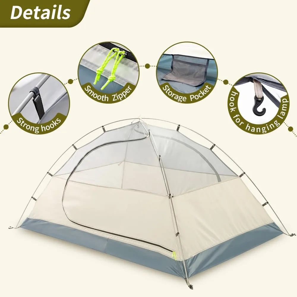 Backpacking Tent 1-2 Person Waterproof Lightweight Double Layer Free-Standing Aluminum Pole for Outdoor Camping Hiking 4 Season