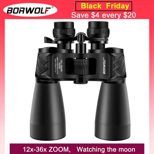 Borwolf 12-36X60 Binoculars BAK4 Power Hunting night vision telescope